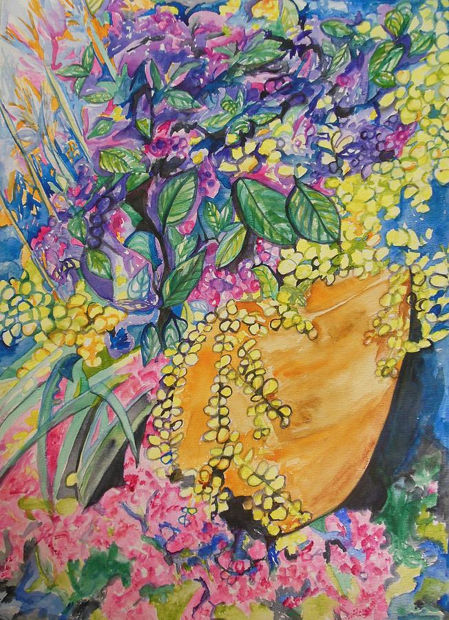 Flower Painting - Garden Flowers in a Pot by Esther Newman-Cohen