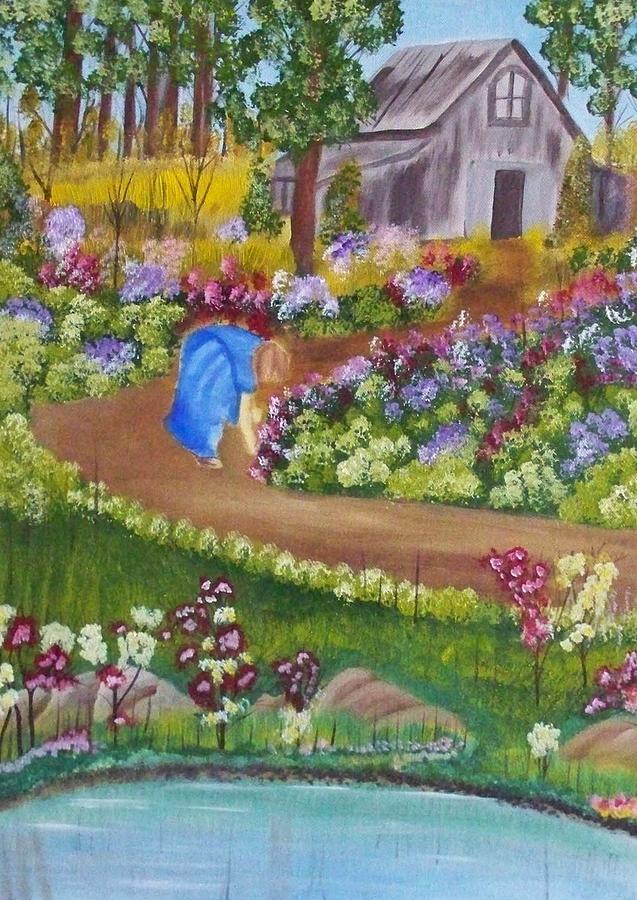Landscape Painting - Garden Flowers by John Minarcik