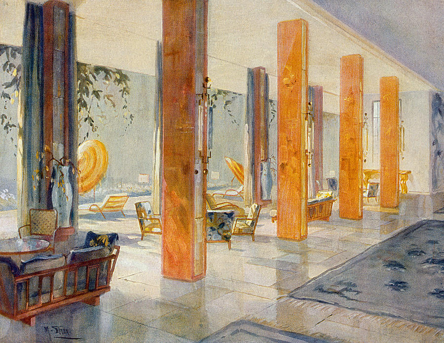 Interior Drawing - Garden Hall Of A Hotel, 1929 by M. Stier