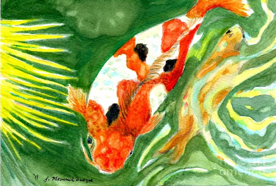 Garden Koi in Pond Painting by Lynn Maverick Denzer
