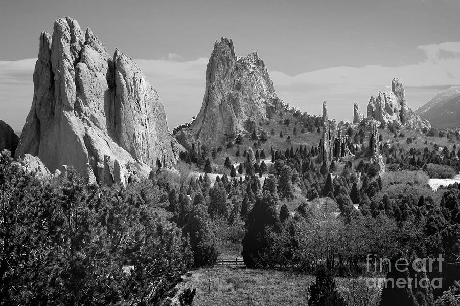 Garden of the Gods - Colorado Landscape Black and White BW Photograph by Jon Holiday