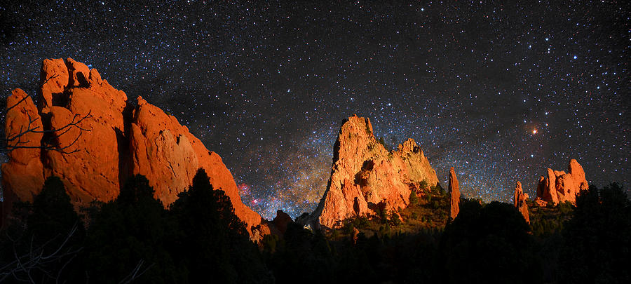 Garden of the Gods with Milky Way Galaxy Photograph by John Hoffman