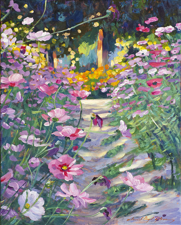 Garden Path of Cosmos Painting by David Lloyd Glover