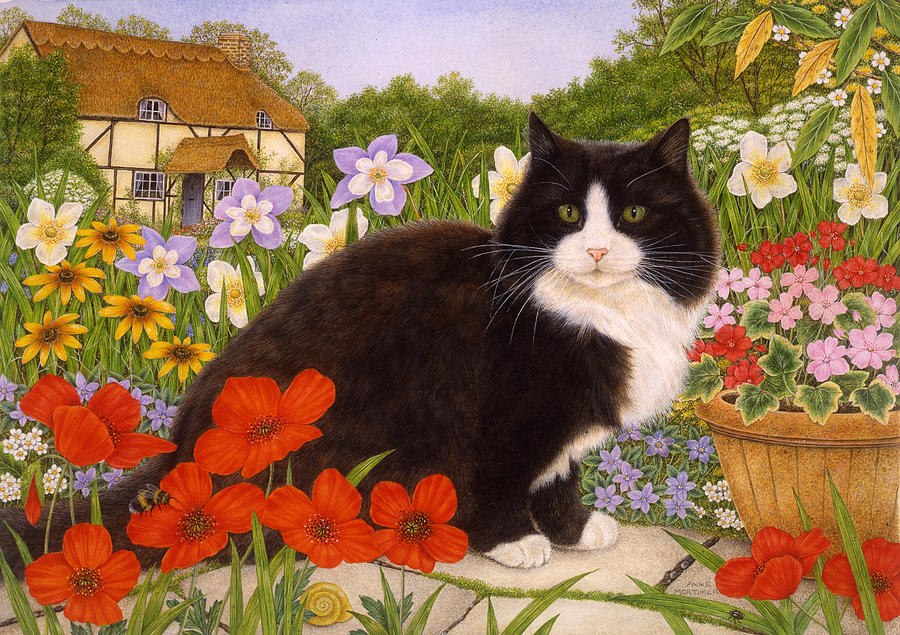 Cat Painting - Garden Patrol by Anne Mortimer
