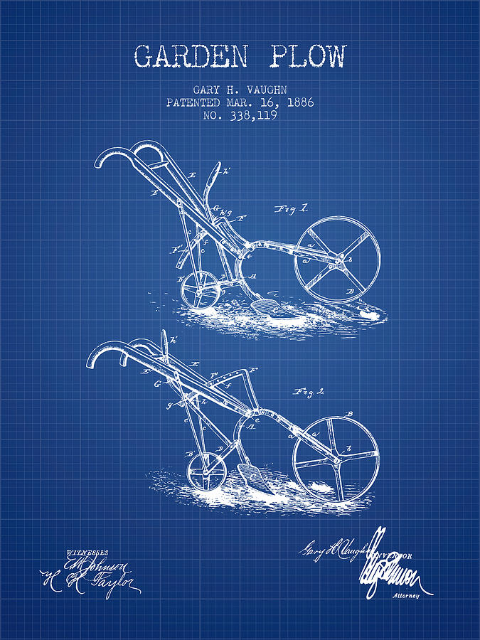 Garden Plow Patent From 1886 - Blueprint Digital Art