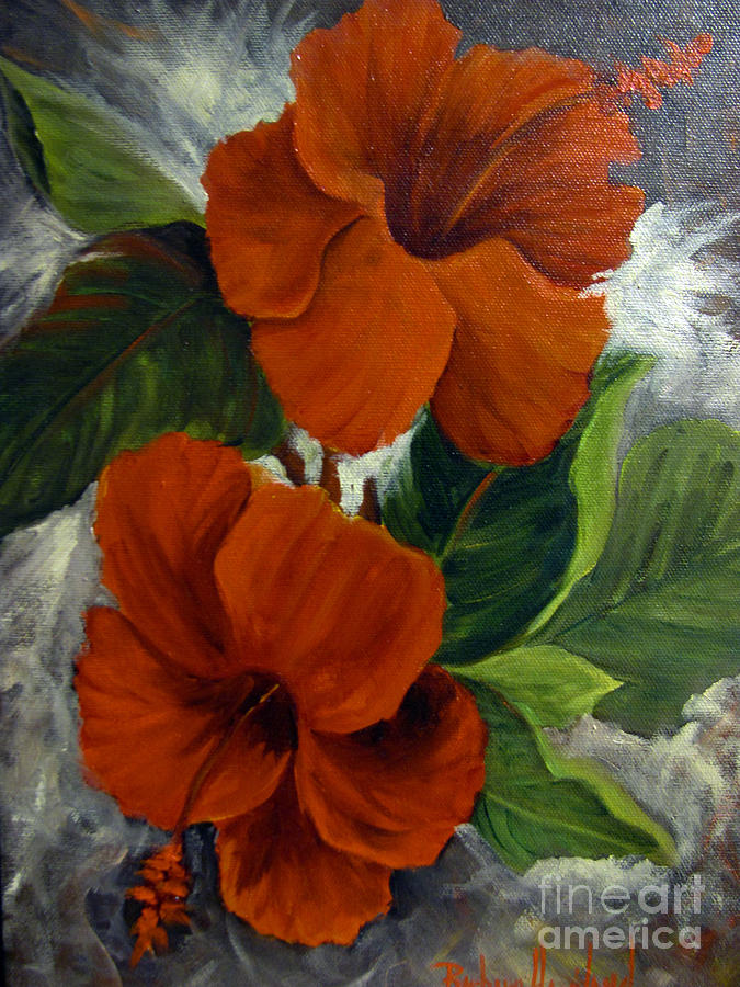 Garden Red Hibiscus Painting by Barbara Haviland