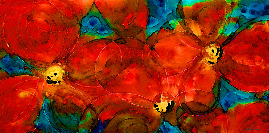 Garden Spirits - Vibrant Red Flowers By Sharon Cummings Painting by Sharon Cummings