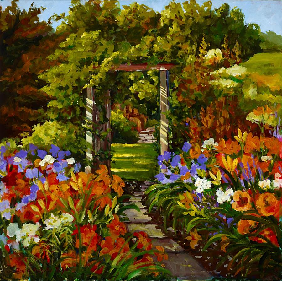 Garden Trellis Garden Landscape Painting by Ingrid Dohm