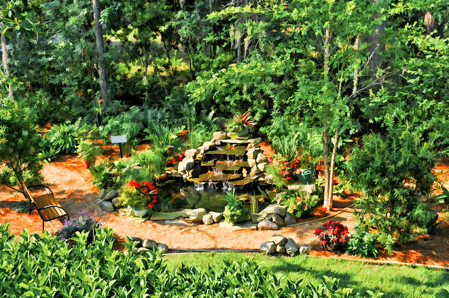 Garden Waterfall Second Story View Photograph by Ginger Wakem