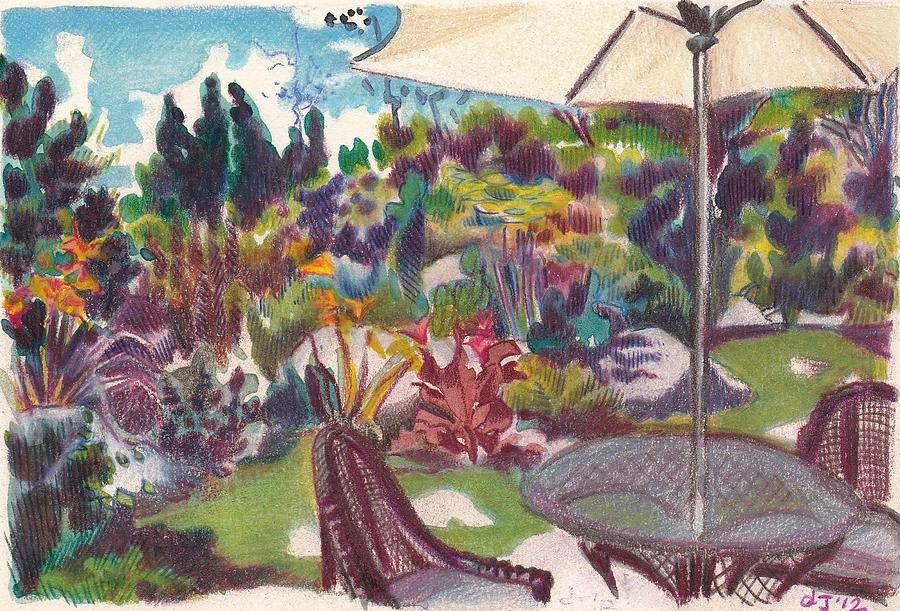 Garden Painting - Garden with umbrella by Daniela Johnson