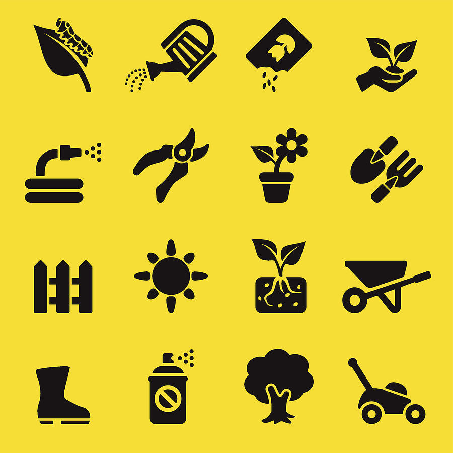 Gardening Yellow Silhouette icons | EPS10 Drawing by LueratSatichob