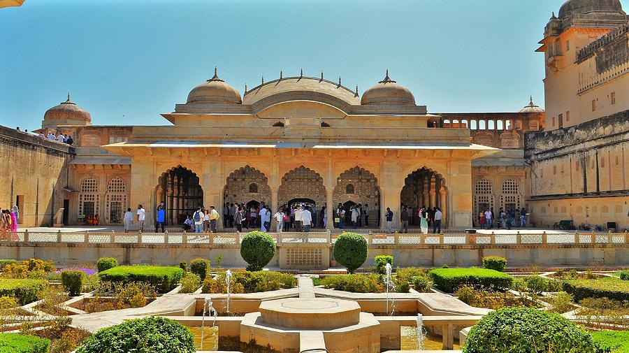 Gardens at the Hall of Mirrors - Amber Fort - Jaipur India Photograph by Kim Bemis
