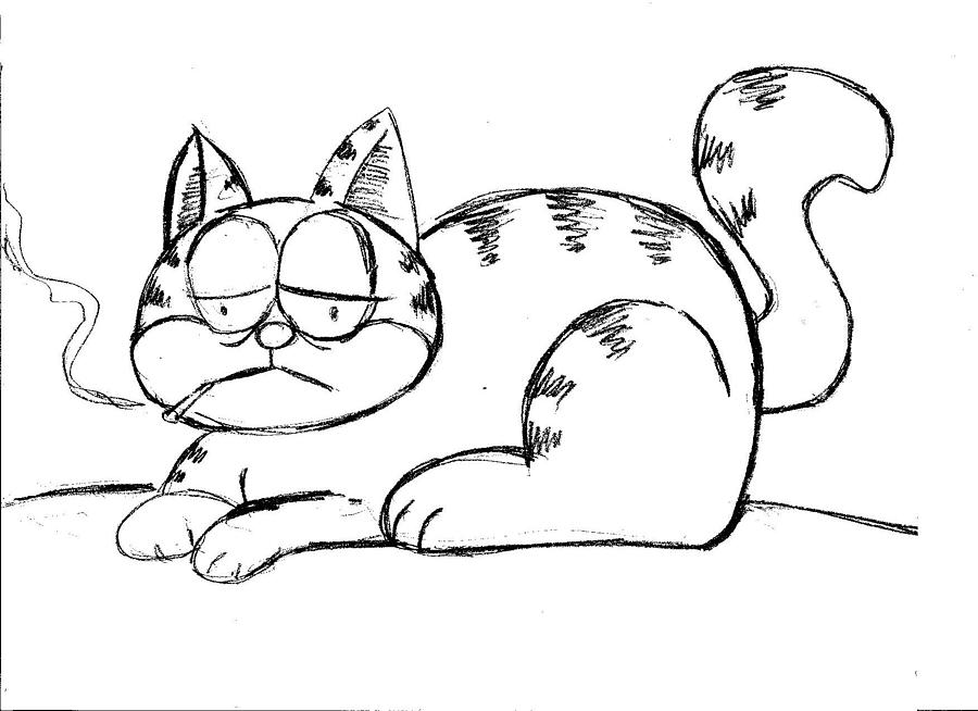 Garfield Smoking Drawing by David Lovins | Fine Art America