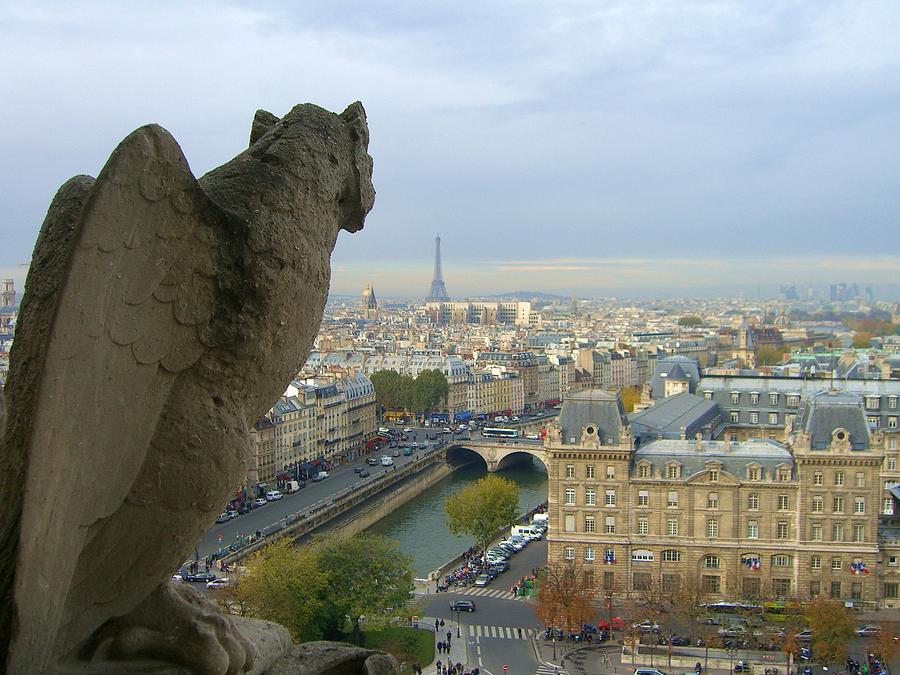 Gargoyle And Eiffel Tower Photograph
