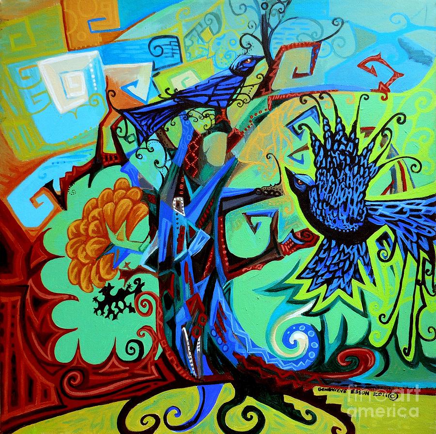 Gargoyle Crows Painting by Genevieve Esson