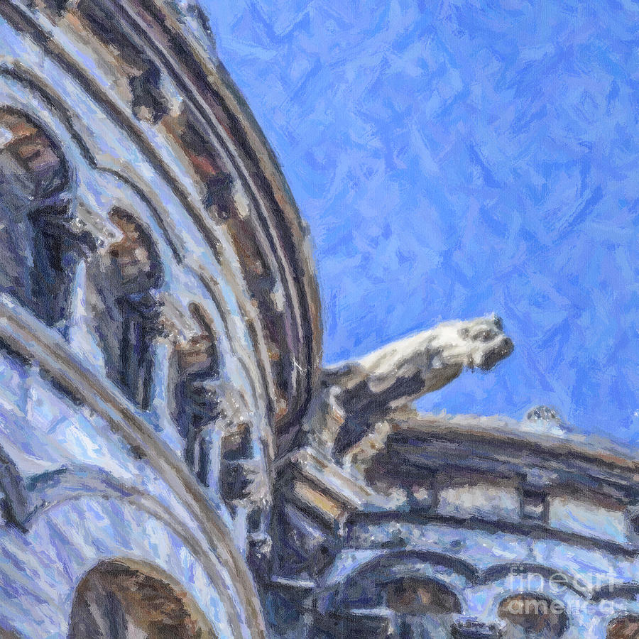 Gargoyle on Sacre Coeur Digital Art by Liz Leyden