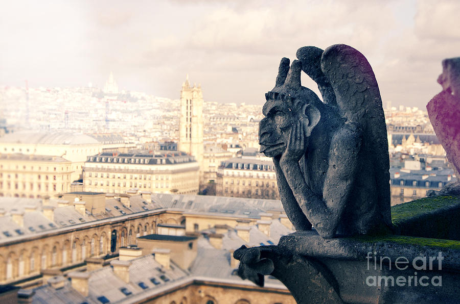 Gargoyle Stryga on the Notre-Dame Cathedral in Paris. France. Photograph by Perry Van Munster