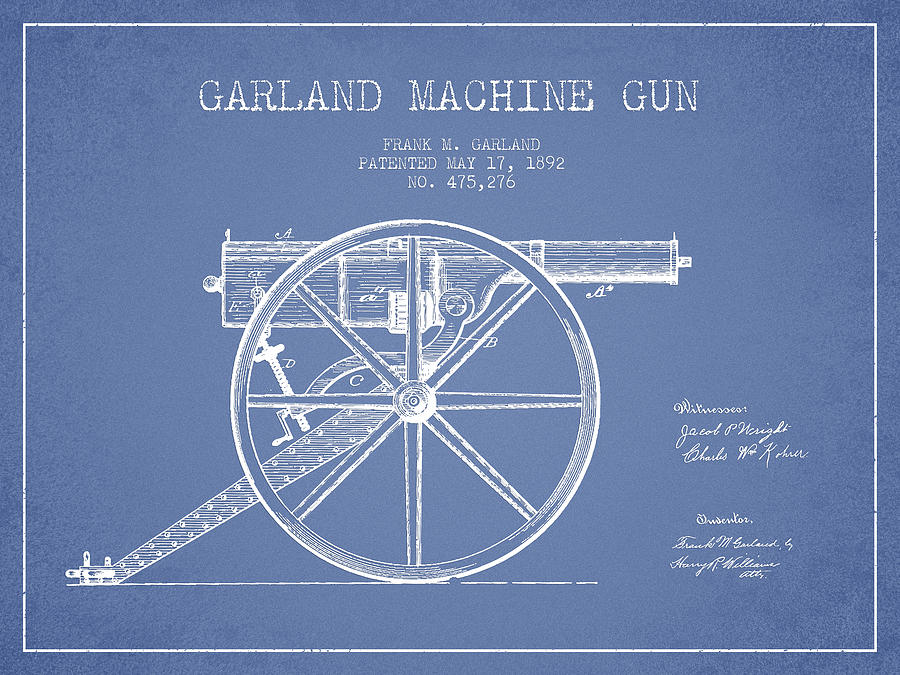 Vintage Digital Art - Garland Machine Gun Patent Drawing from 1892 - Light Blue by Aged Pixel