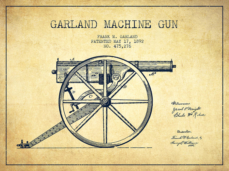 Vintage Digital Art - Garland Machine Gun Patent Drawing from 1892 - Vintage by Aged Pixel