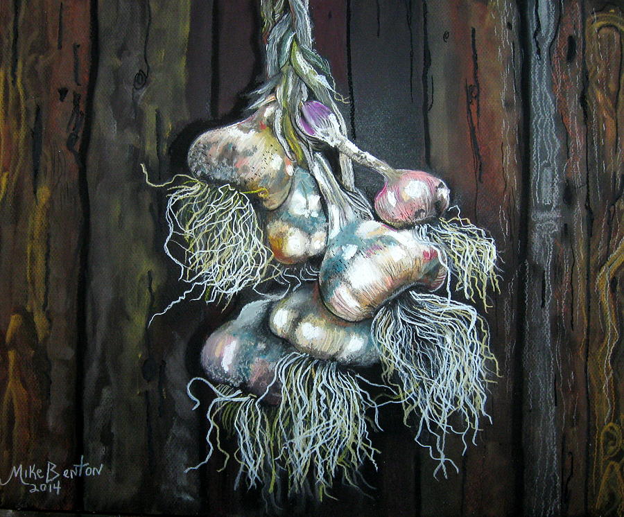 Garlic Hanging to Dry Pastel by Mike Benton