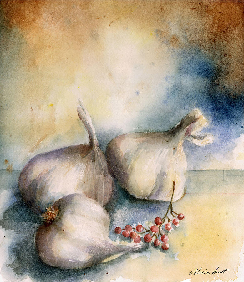 Garlic with Peppercorns 2 Painting by Maria Hunt