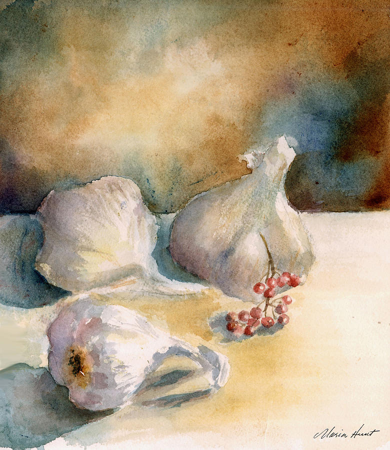 Garlic with Peppercorns Painting by Maria Hunt