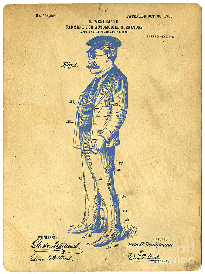 Garment for Automobile Operators Patent Digital Art by Edward Fielding
