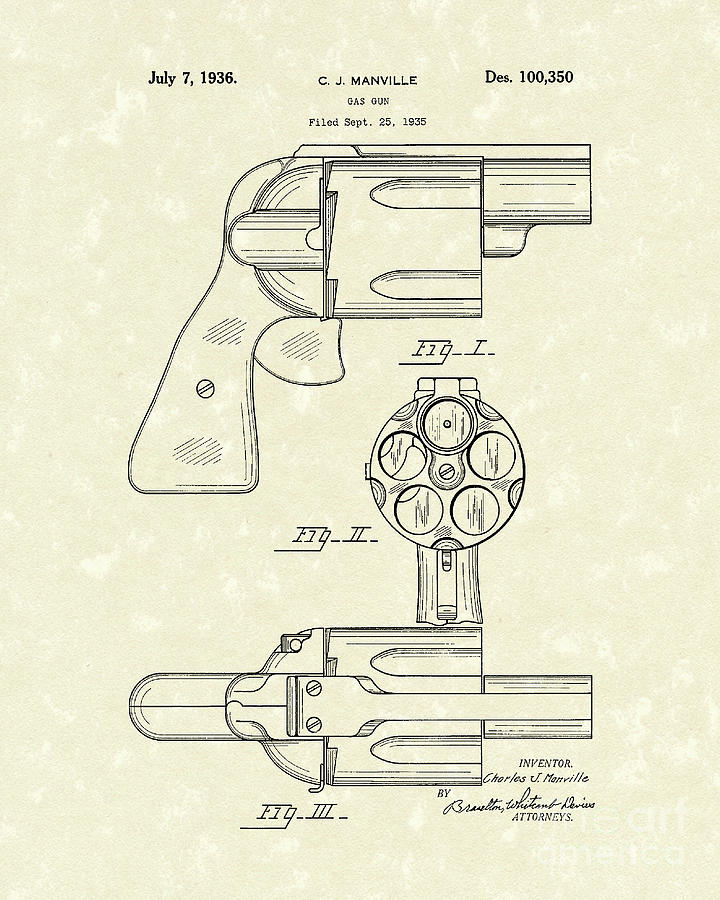 Gas Gun 1936 Patent Art Drawing by Prior Art Design