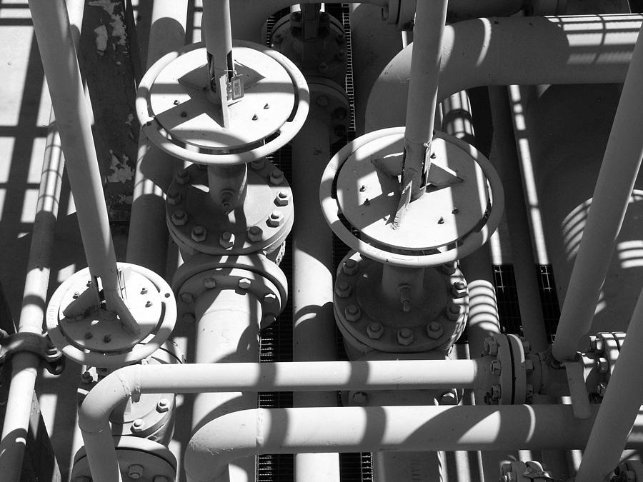 Black And White Photograph - Gas Plant Workings by Art Block Collections