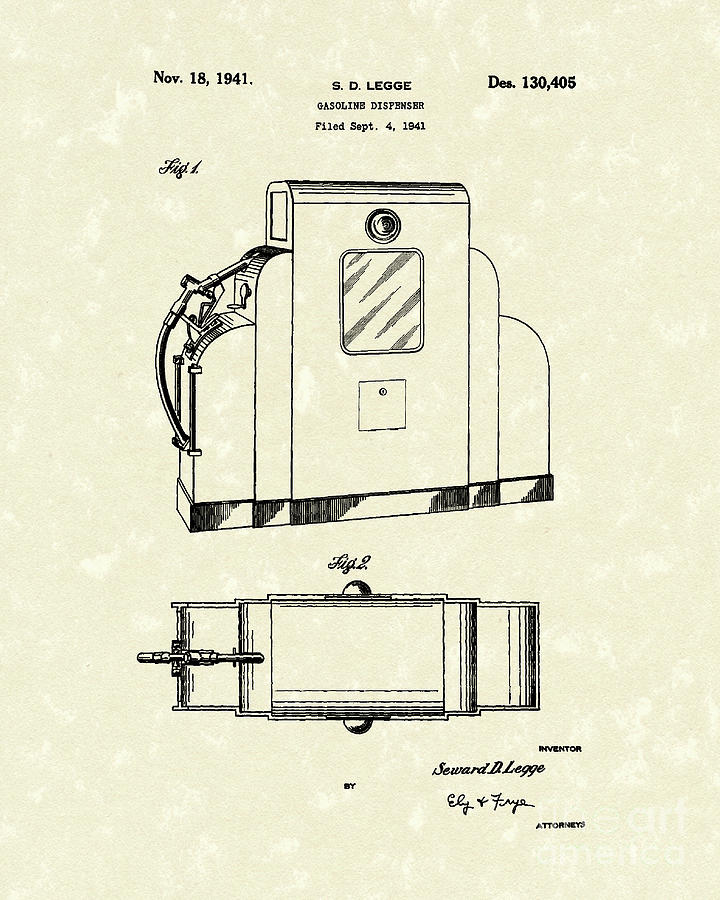Gas Pump 1941 Patent Art Drawing by Prior Art Design