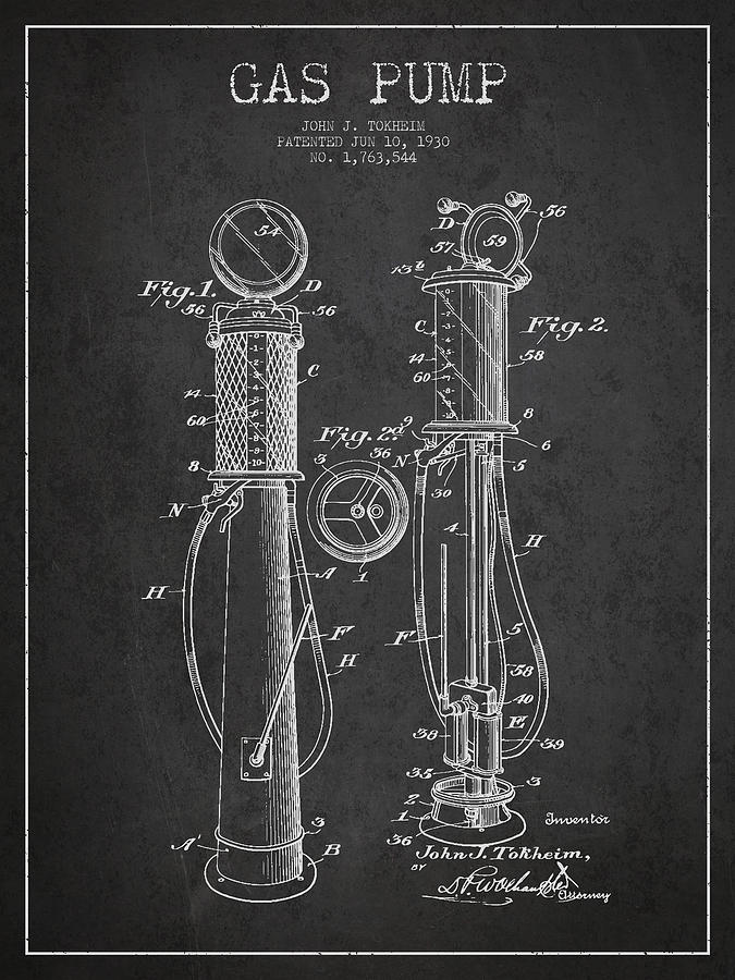 Vintage Digital Art - Gas Pump Patent Drawing From 1930 - Dark by Aged Pixel