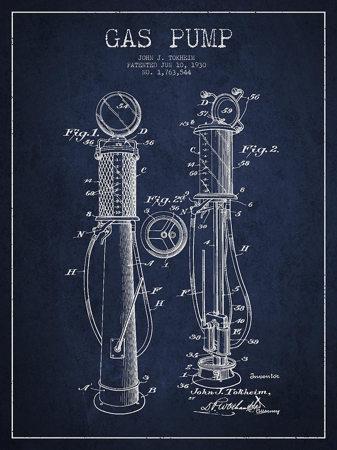 Vintage Digital Art - Gas Pump Patent Drawing From 1930 - Navy Blue by Aged Pixel