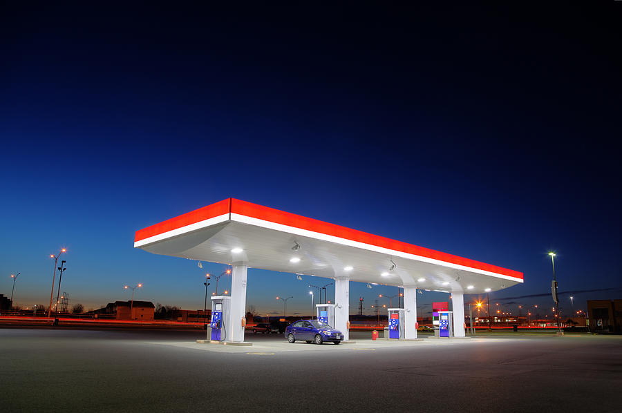 Gas Station Exterior Night Lights Photograph by Buzbuzzer
