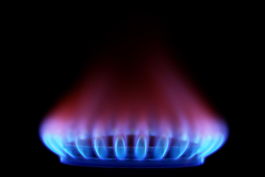 Gas Stove from side  (Blue Flames on Black) Photograph by Fentino