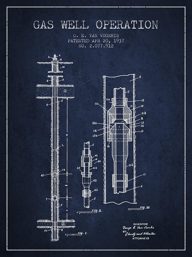 Vintage Digital Art - Gas Well Operation Patent From 1937 - Navy Blue by Aged Pixel