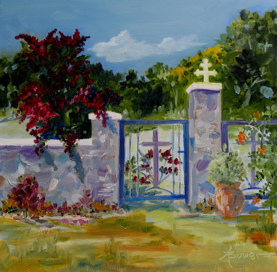 Landscape Painting - Gate at Tharri Monastery - Rhodes by Adele Bower