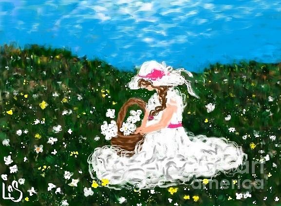 Hat Painting - Gathering Flowers by LCS Art