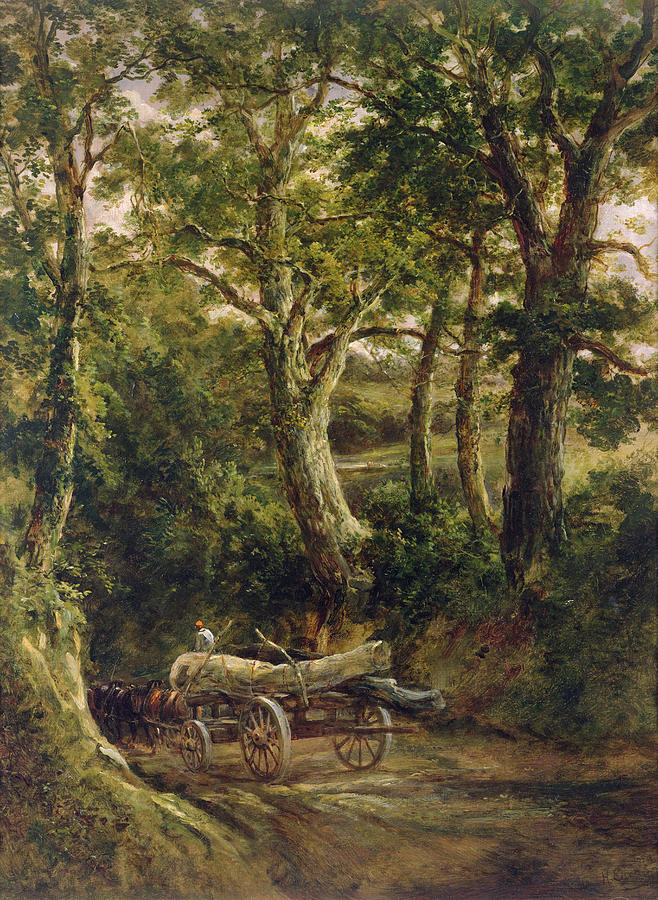 Horse And Cart Photograph - Gathering Timber Oil On Canvas by Henry Earp