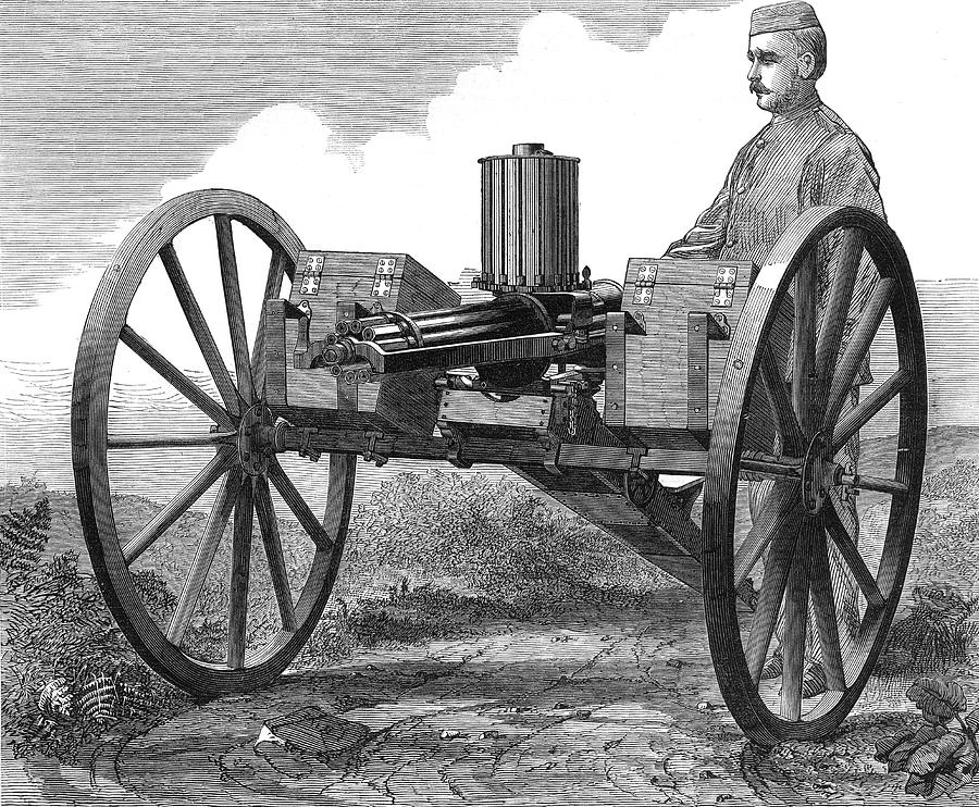 Gatling Gun Breech Loading Field Drawing by Illustrated London News Ltd