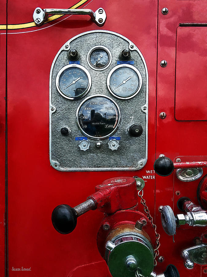 Vintage Photograph - Gauges on Vintage Fire Truck by Susan Savad