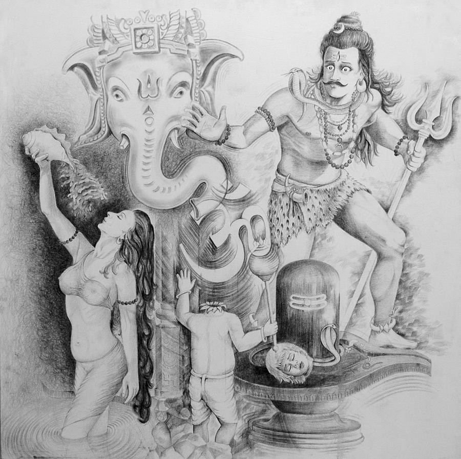 Gauri-Ganesha Drawing by Anand Sharma - Fine Art America