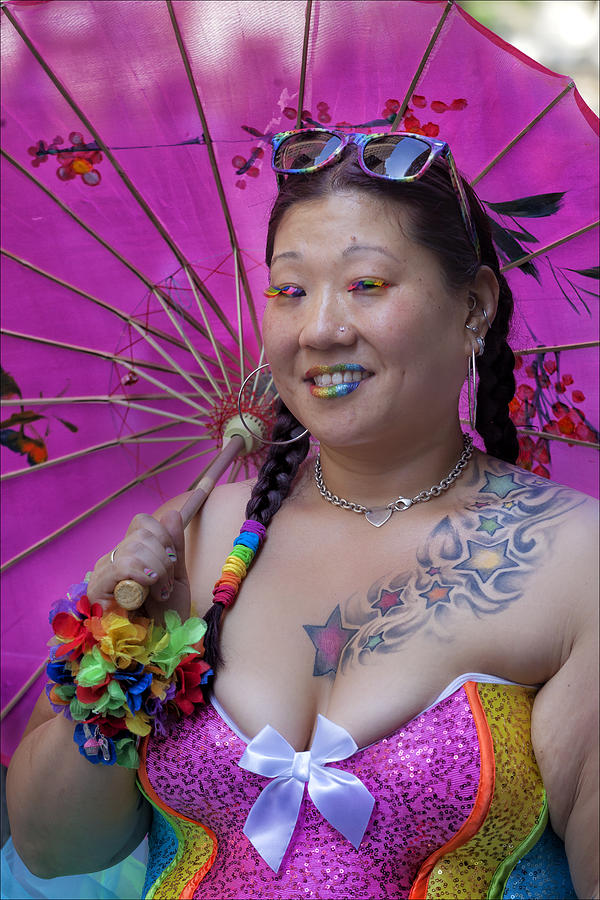 Gay Pride Parade NYC 2014 Parasol and Tatoos Photograph by Robert Ullmann