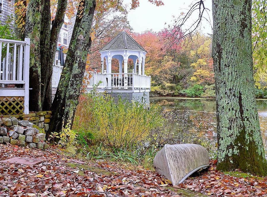 Gazebo on pond -  fall scene Photograph by Janice Drew