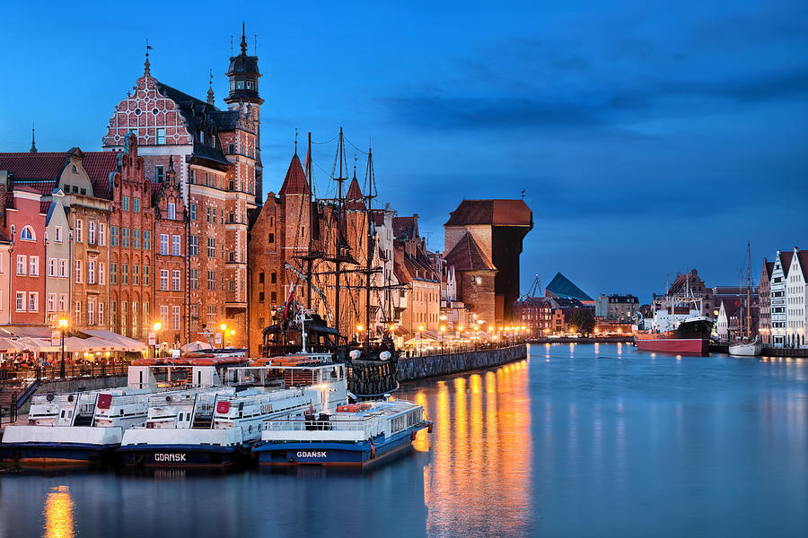 Gdansk old town and Motlawa river at night Photograph by Sky_Blue