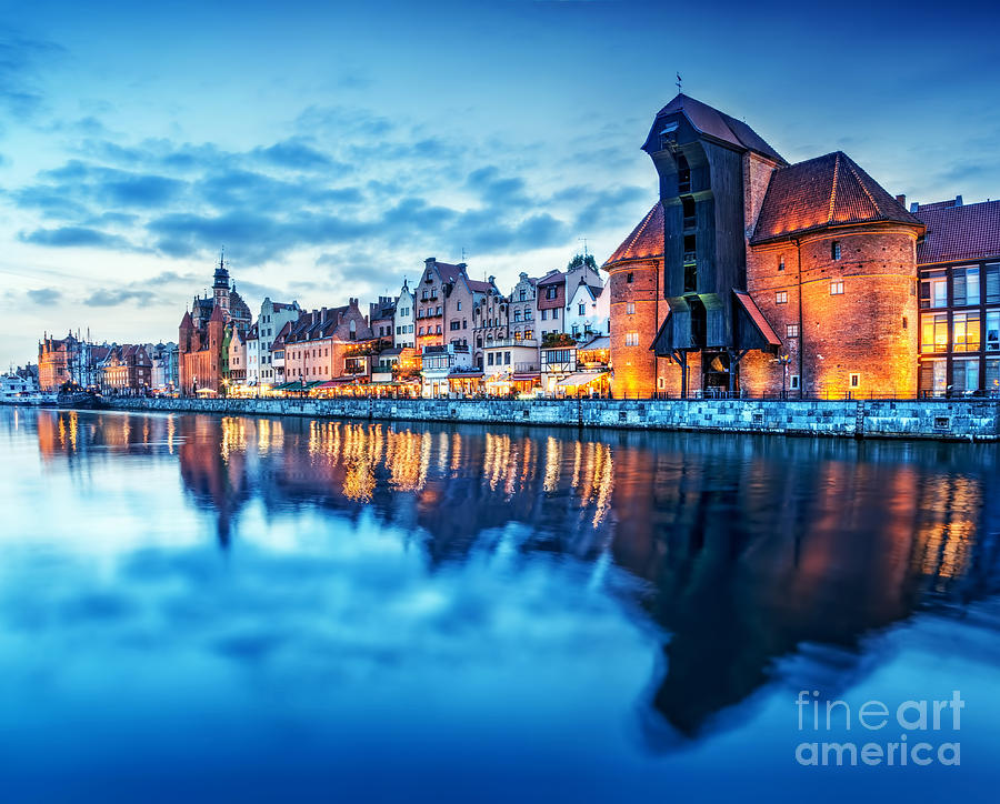 Gdansk Poland old town Motlawa river and famous crane Polish Zuraw Photograph by Michal Bednarek