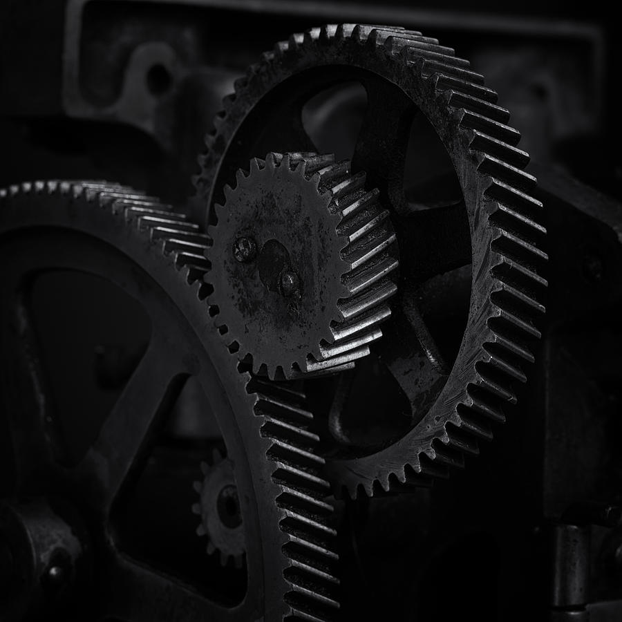 Vintage Photograph - Gears in B/W 1 by Terry Leasa