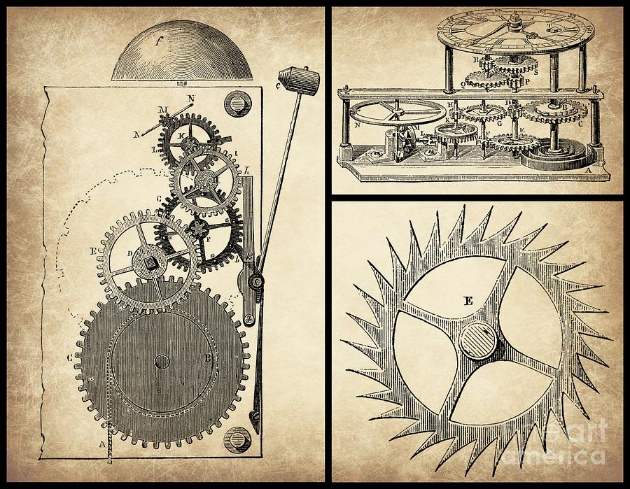 Gears INDUSTRIAL or Steampunk Collage Art Digital Art by Tricia ...