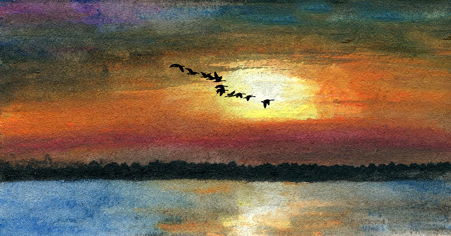 Geese in a Northern Sky  Painting by R Kyllo