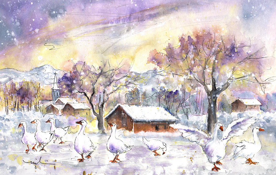 Geese In Winter In Germany Painting by Miki De Goodaboom