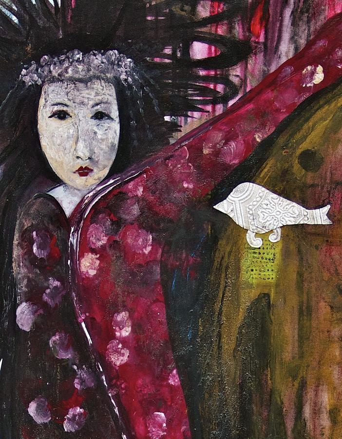 Geisha And Paper Bird Abstract Figure Painting Painting